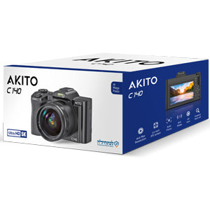 Akito C140 camera in sleek packaging, showcasing premium electronics for reliable family use.