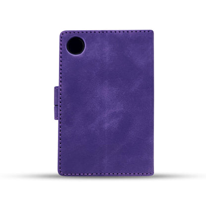 Purple leather phone case with precise stitching and camera cutout
