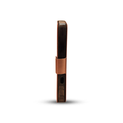 Copper-finished electronic device with sleek design and secure clip attachment