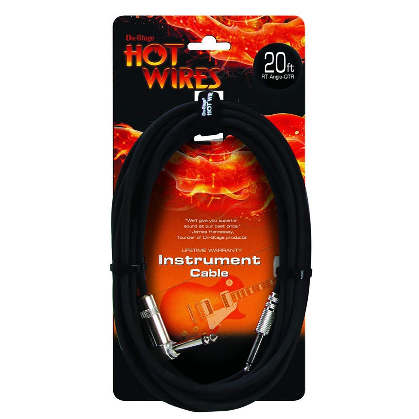 Hot Wires IC-20R 20-Feet 1/4-Inch To 1/4-Inch Right Angle Instrument Cable