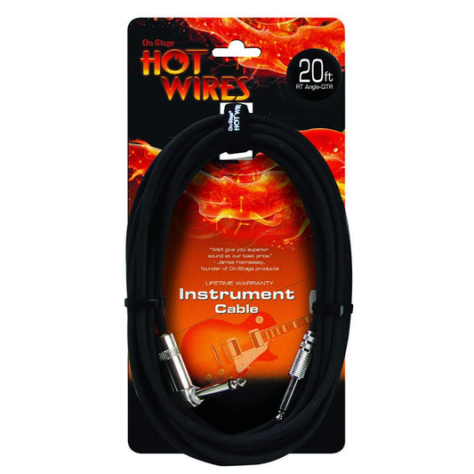Hot Wires IC-20R 20-Feet 1/4-Inch To 1/4-Inch Right Angle Instrument Cable