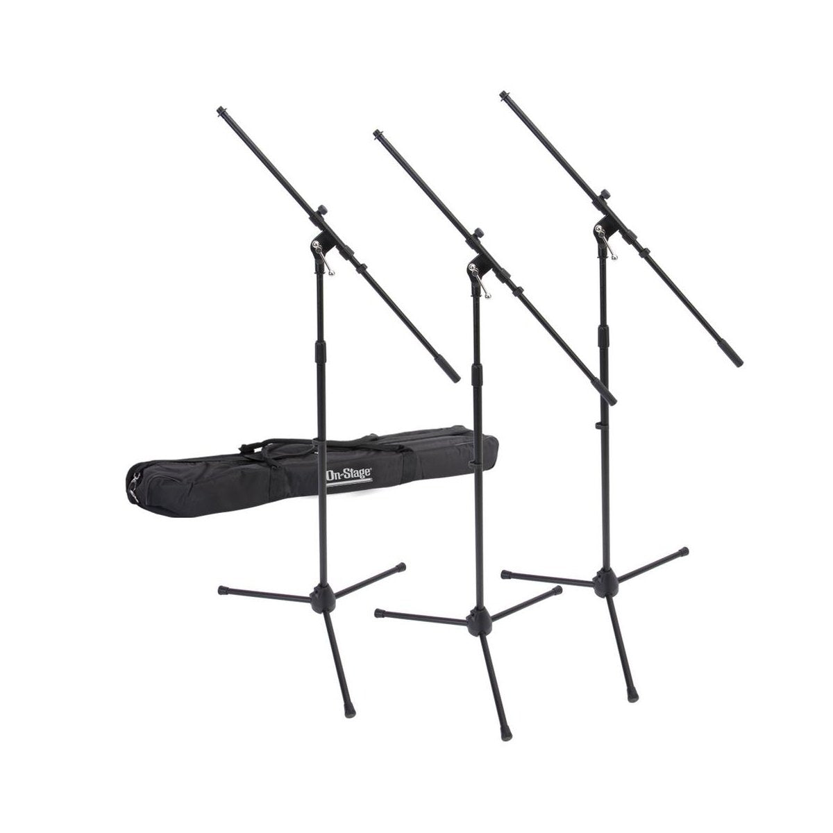 On-Stage MSP7706 Euro Boom 6 Mic Stands w/Travel Bag (For Vocal and Instrument Microphones, Height-Adjustable, Rugged, Lightweight, Steel, Standard Threading, Folding Tripod, Durable, Black)
