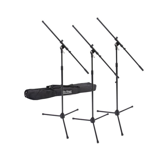 On-Stage MSP7706 Euro Boom 6 Mic Stands w/Travel Bag (For Vocal and Instrument Microphones, Height-Adjustable, Rugged, Lightweight, Steel, Standard Threading, Folding Tripod, Durable, Black)