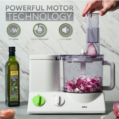 Braun 12 Cup Food Processor, Ultra Quiet and Powerful Motor, Includes 9 Attachments, Blades, Chopper, Citrus Juicer | Made in Europe With German Engineering
