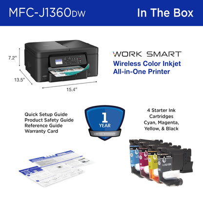 Brother MFC-J1010DW Wireless Color Inkjet All-in-One Printer, Duplex Printing, Mobile & Cloud Print, Compact Design, 1.8" Color Display, Works with Alexa