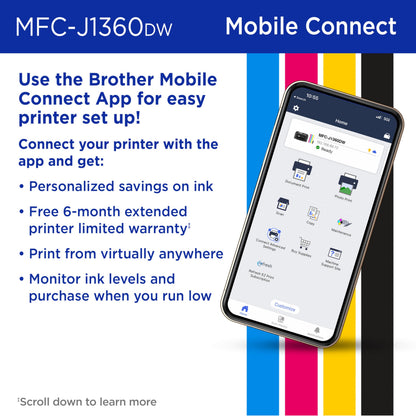 Brother MFC-J1010DW Wireless Color Inkjet All-in-One Printer, Duplex Printing, Mobile & Cloud Print, Compact Design, 1.8" Color Display, Works with Alexa