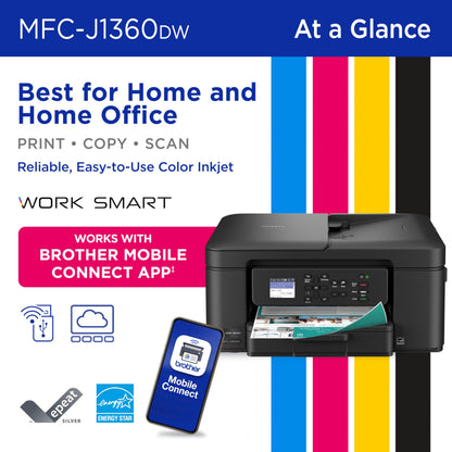 Brother MFC-J1010DW Wireless Color Inkjet All-in-One Printer, Duplex Printing, Mobile & Cloud Print, Compact Design, 1.8" Color Display, Works with Alexa