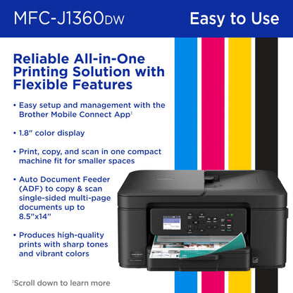 Brother MFC-J1010DW Wireless Color Inkjet All-in-One Printer, Duplex Printing, Mobile & Cloud Print, Compact Design, 1.8" Color Display, Works with Alexa