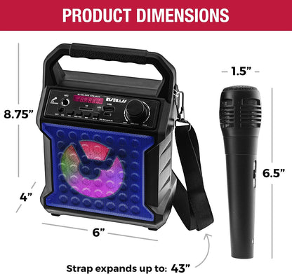 Risebass Portable Karaoke Machine with Microphone with Party Lights for Kids and Adults - Rechargeable USB Speaker Set with Bluetooth, FM Radio SD/TF Card, AUX-in, Birthday Gift for Boys and Girls