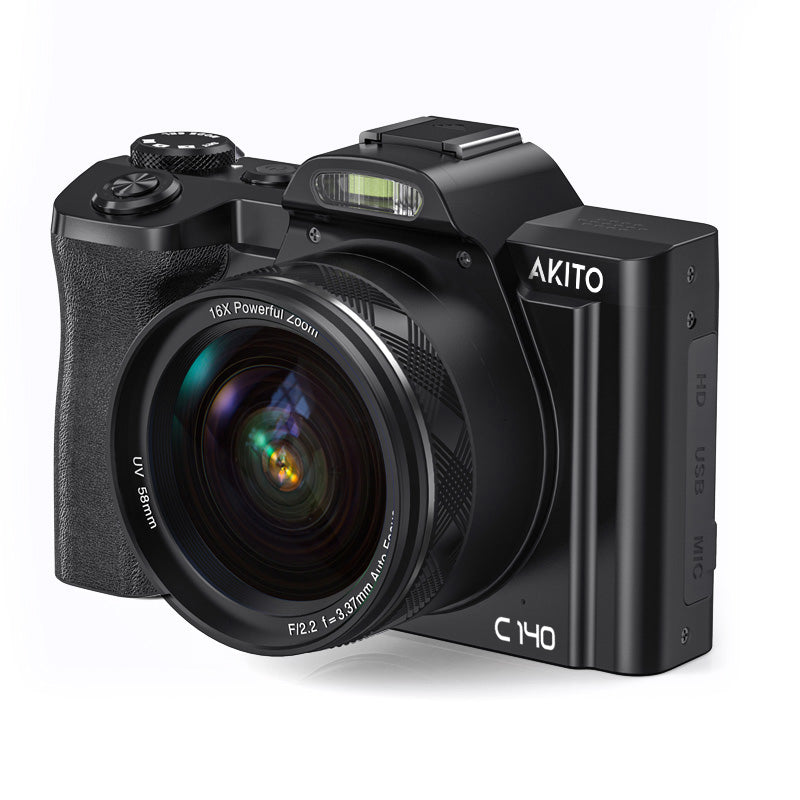 Akito C140 digital camera with 16x zoom lens, HD video, and USB connectivity for premium photography