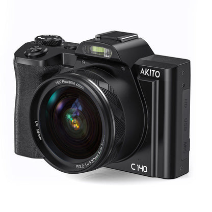 Akito C140 digital camera with 16x zoom lens, HD video, and USB connectivity for premium photography
