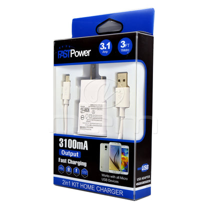 It Works 2n1 Wall Fast Charger & Micro USB/V8 Cable HD3 White