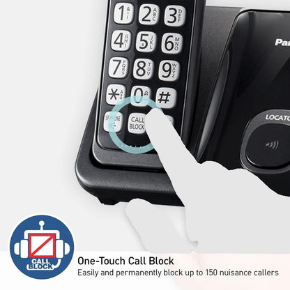 Panasonic Cordless Phone System, Expandable Home Phone with Call Blocking, Bilingual Caller ID and High-Contrast Display, 3 Handset (KX-TGD613B) - Black