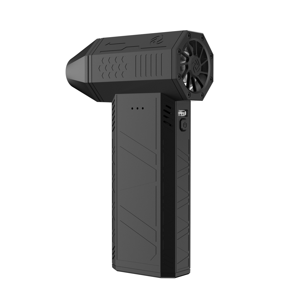 Compact black portable fan with sleek design and vented body for efficient cooling