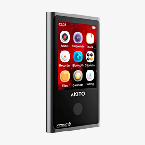 Akito premium digital music player with colorful app icons and sleek black design