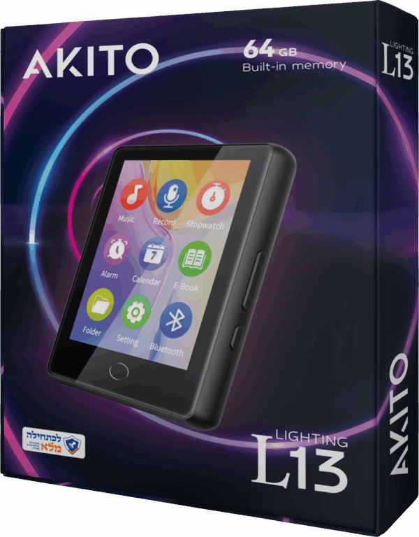 Akito L13 portable media player with 64GB memory, Bluetooth, and colorful touchscreen interface