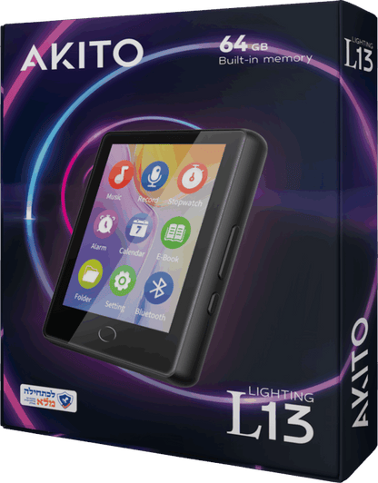 Akito L13 portable media player with 64GB memory, Bluetooth, and colorful touchscreen interface