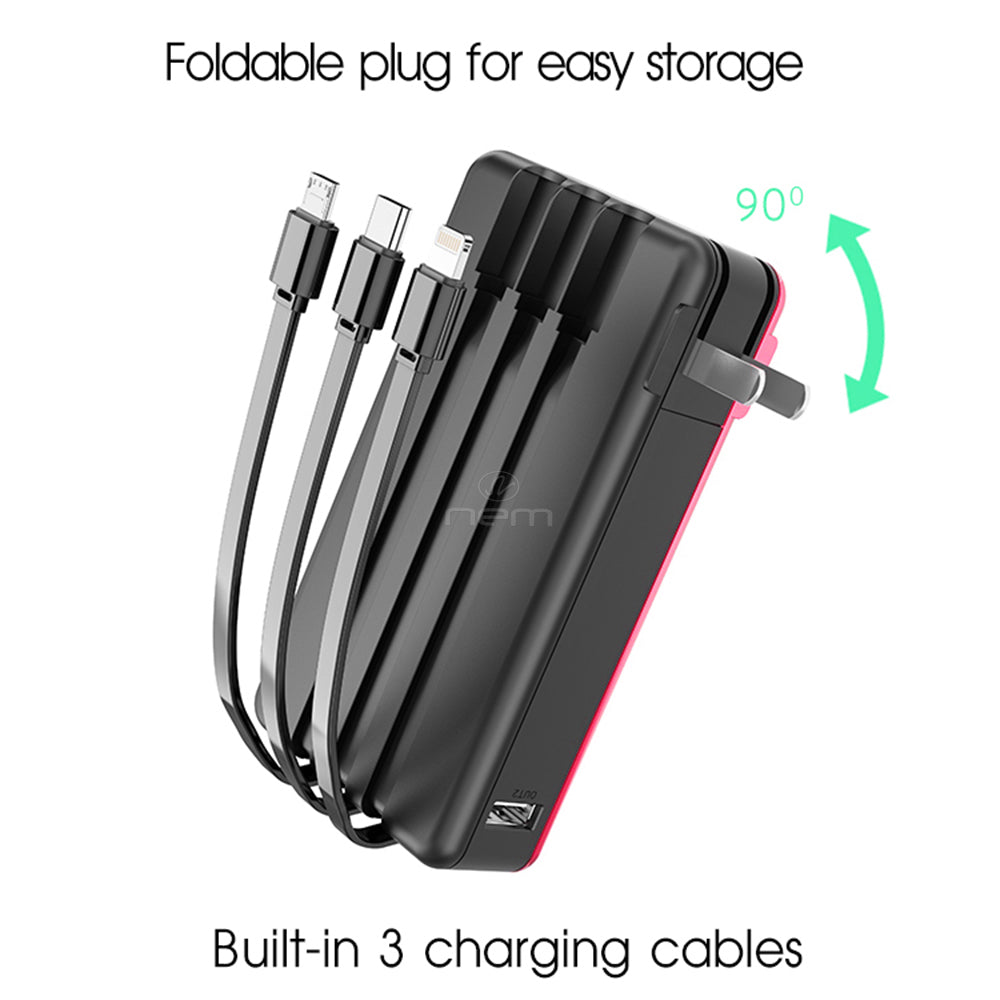 It WorksBuilt-In Cable &amp; Plug Power Bank 10000mAh PB-T106 (Red)