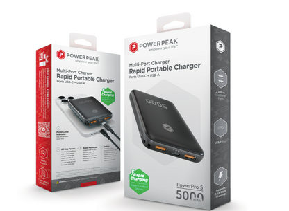 PowerPeak 5000mAh Portable charger {2 USB Charging Ports} - Black