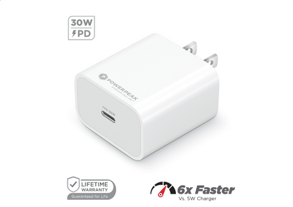 PowerPeak ECONOMY - ULTRAFAST 30W PPS High Speed USB C Wall Charger with Type C 6 ft cable -White