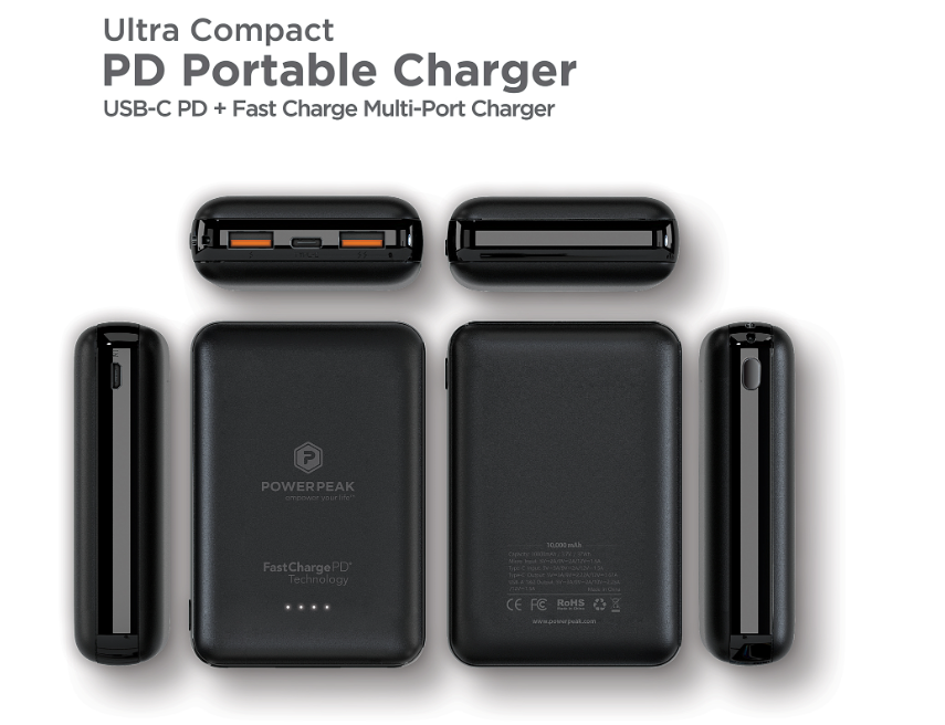 PowerPeak 10000mAh PD 20W - Portable Charger Dual USB type C - (Black)