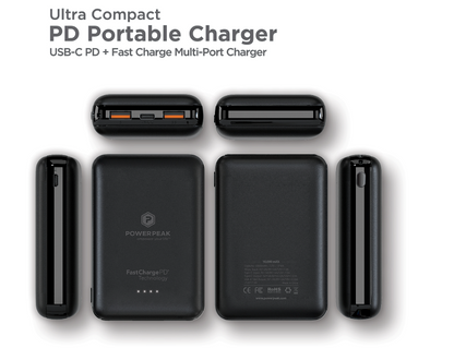 PowerPeak 10000mAh PD 20W - Portable Charger Dual USB type C - (Black)