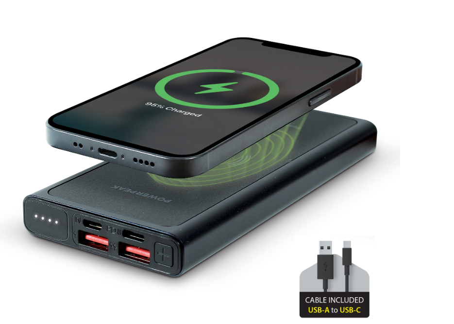 Power Peak 2-in-1 Portable Fast Charge Wireless Charger and Battery Pack 10,000 mAh