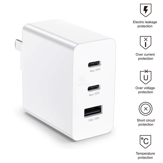 It Works Fast Travel Charger USB A + DOUBLE TYPE-C 35W TCA8 White