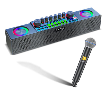 AKITO D20 Live Kosher Karaoke System: Portable 20W Speaker, Music Effects, Wireless Microphone