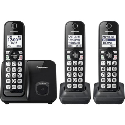 Panasonic Cordless Phone System, Expandable Home Phone with Call Blocking, Bilingual Caller ID and High-Contrast Display, 3 Handset (KX-TGD613B) - Black